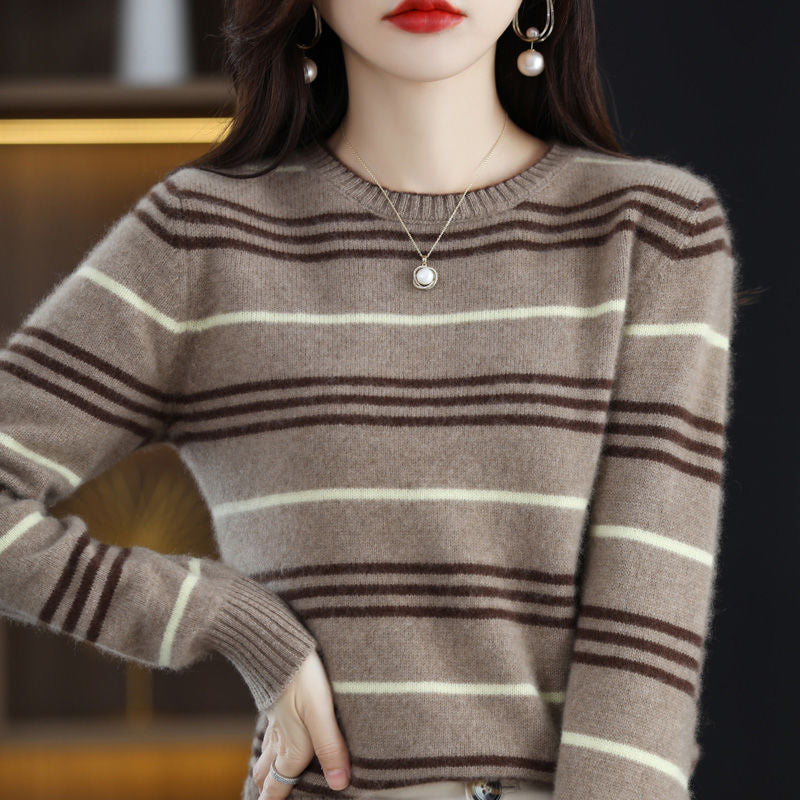 Damen Streifenpullover aus Soft-Material Beige