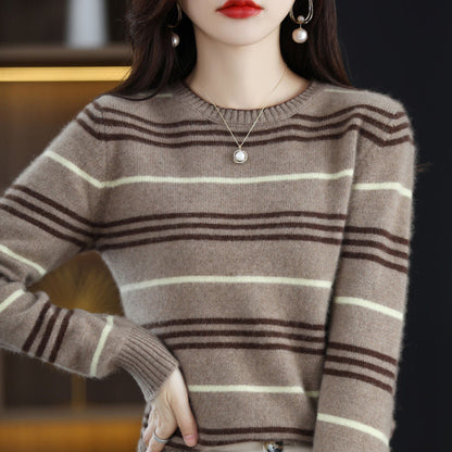 Damen Streifenpullover aus Soft-Material Beige