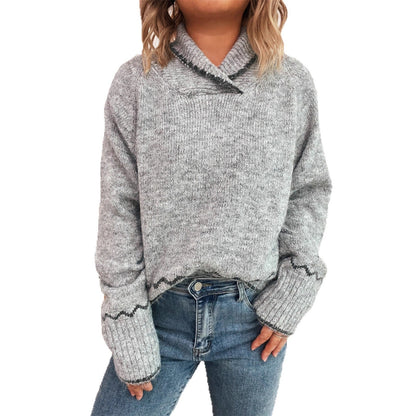 Damen Strickpullover Kuschelfleece Wellenrand