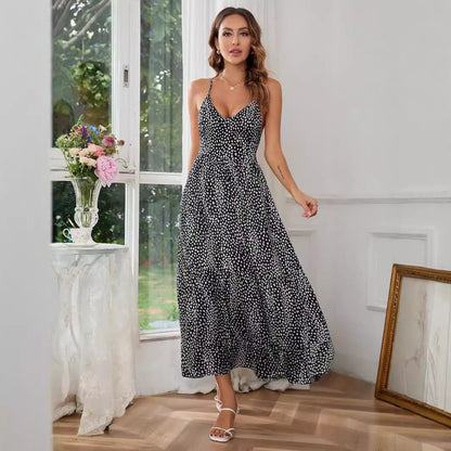 Damen Maxikleid Spaghettiträger Fließend Eveloria