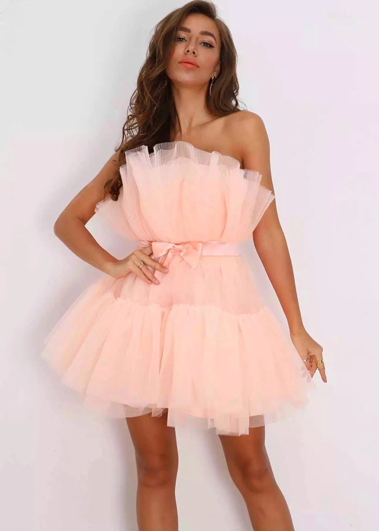 Damen Mini-Kleid Asymmetrisch Rüschen