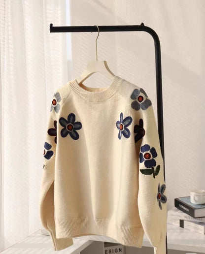 Damen Strickpullover Lässig Florales Design Eveloria