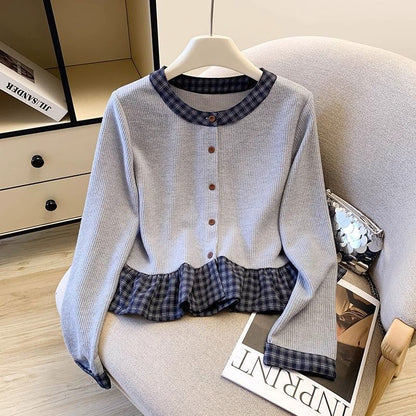 Damen Langarmshirt mit Kragen und Rüschendetails Eveloria