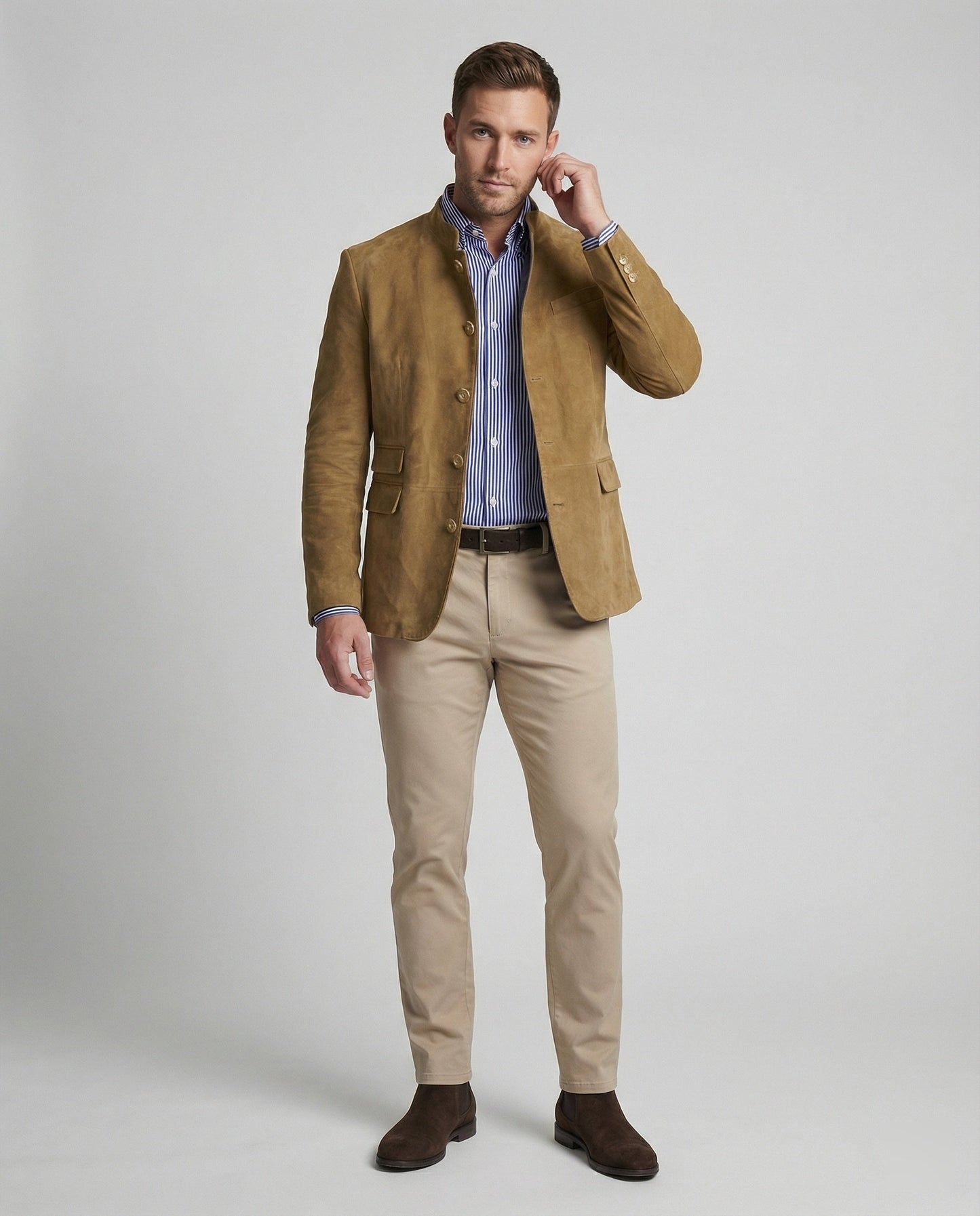 Herren Wildlederjacke Modern Leder Braun