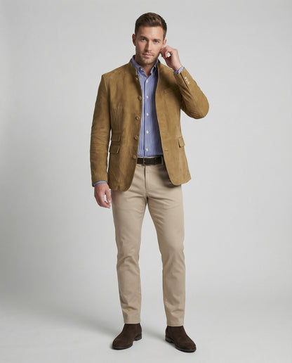 Herren Wildlederjacke Modern Leder Braun
