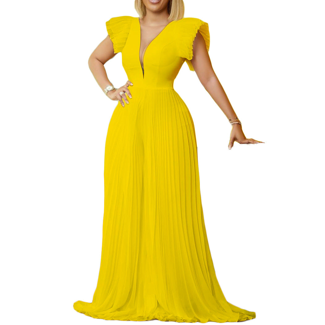Damen Maxikleid V-Ausschnitt Rüschendetails Eveloria