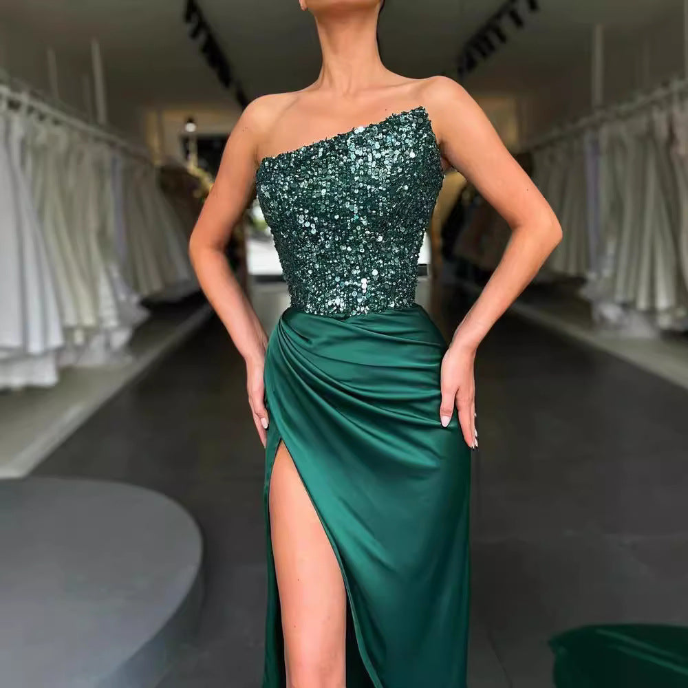 Damen Abendkleid Asymmetrisch Hochgeschlitzt Eveloria
