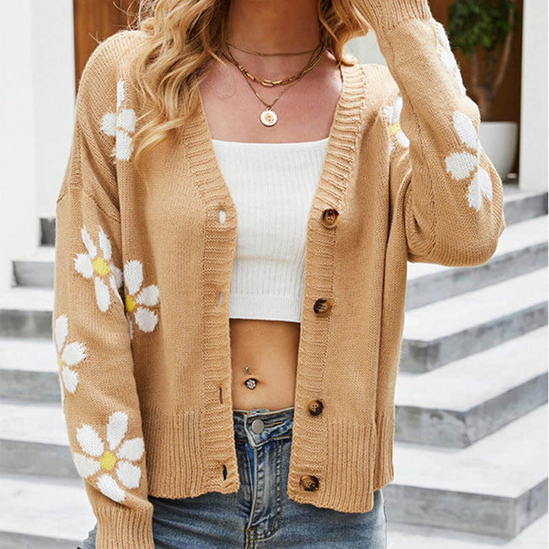Damen Strickjacke Florale Applikationen Eveloria