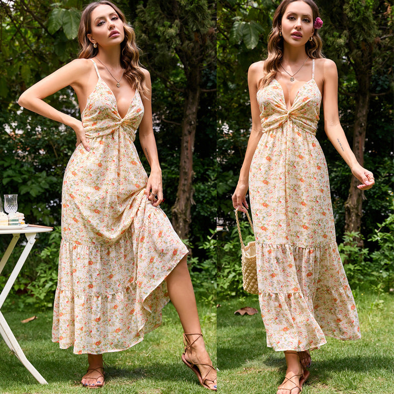 Damen Maxi-Kleid V-Ausschnitt Fließend Eveloria - Eveloria