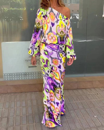 Damen Maxikleid Asymmetrisch Geschmeidige Ärmel