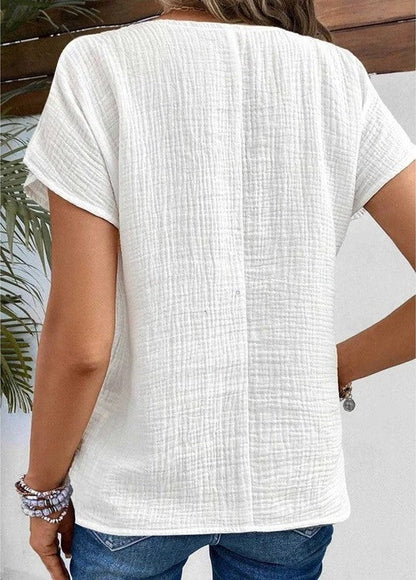 Damen T-Shirt mit Knöpfen Baumwolle Lässig Weiß