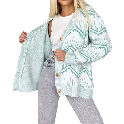 Damen Strickjacke Zigzag Muster Knöpfe Anthrazit