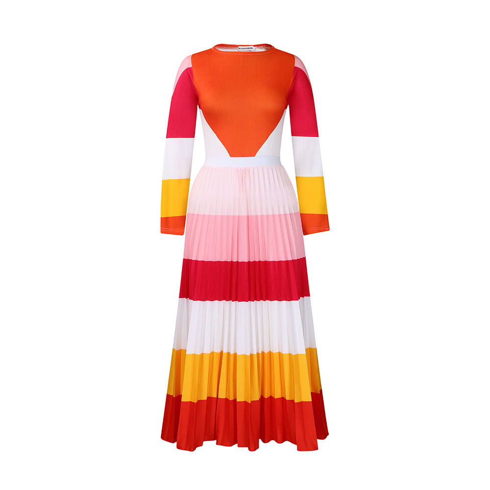 Damen Maxikleid Modernes Grafikdesign Elegante Plissee Optik
