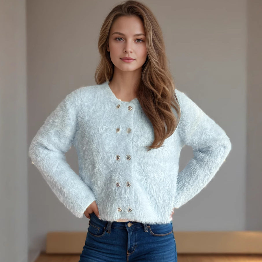 Damen Bolero Weich Gestrickt Herzknöpfe