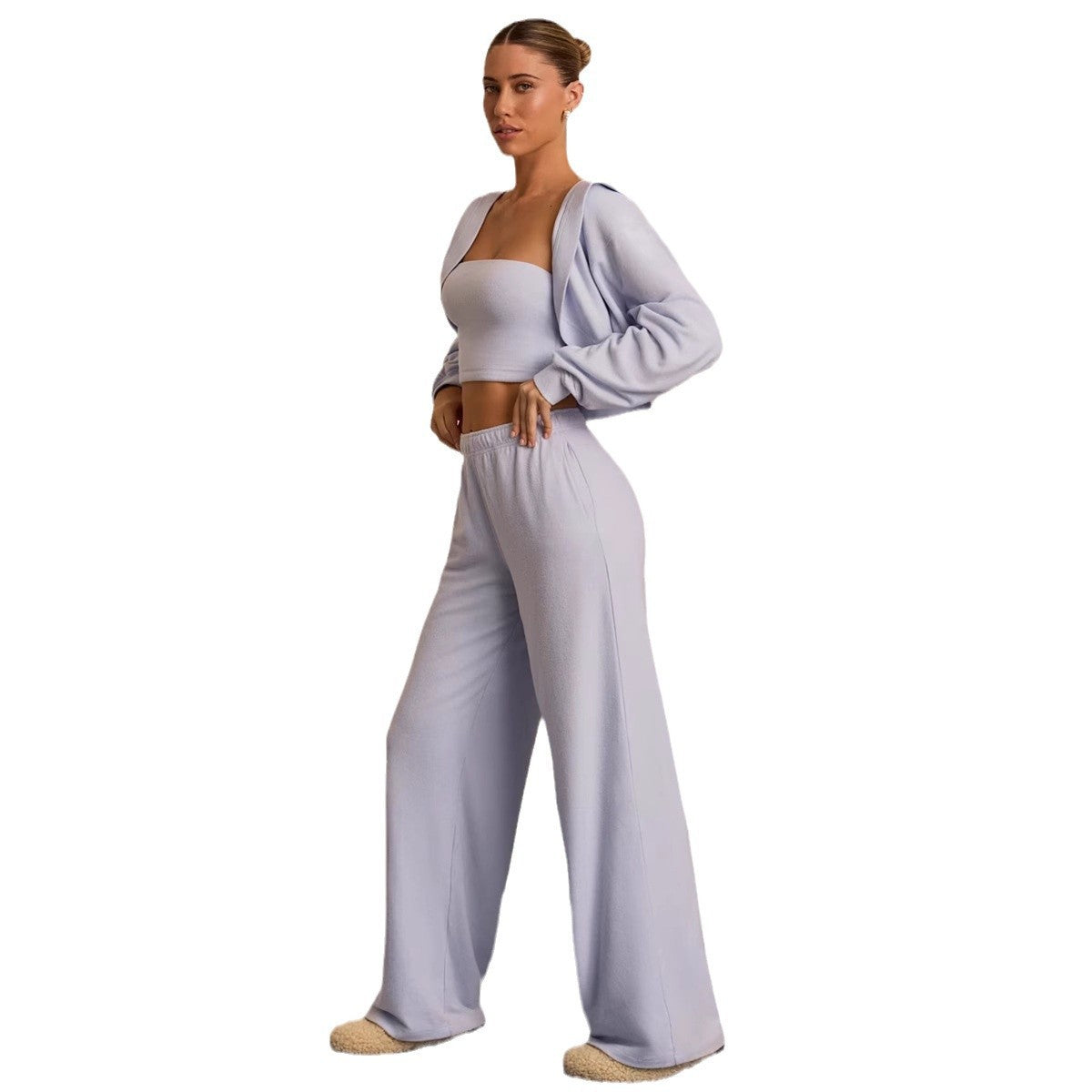 Damen Crop- und weite Hose Eveloria Baumwolle Beige