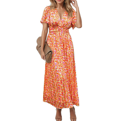 Damen Maxikleid Fließend Floralmuster V-Ausschnitt Eveloria