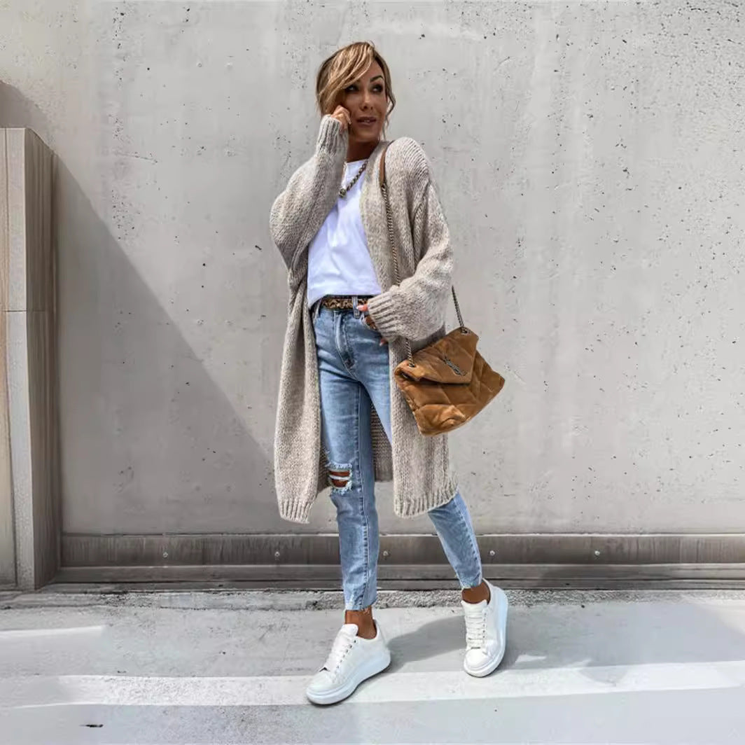 Damen Strickjacke Lässiger Schnitt Weich Grau Eveloria
