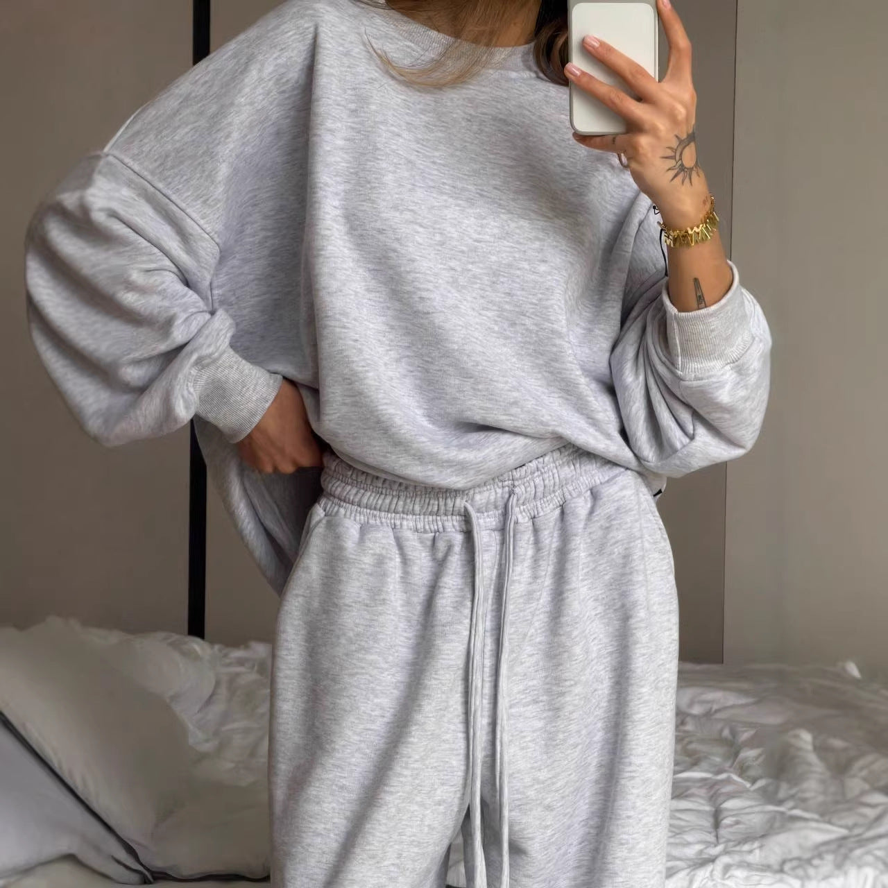 Damen Oversize Sweatshirt Lässig Breite Bündchen Grau