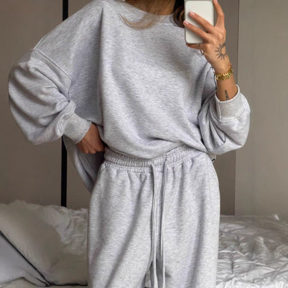 Damen Oversize Sweatshirt Lässig Breite Bündchen Grau