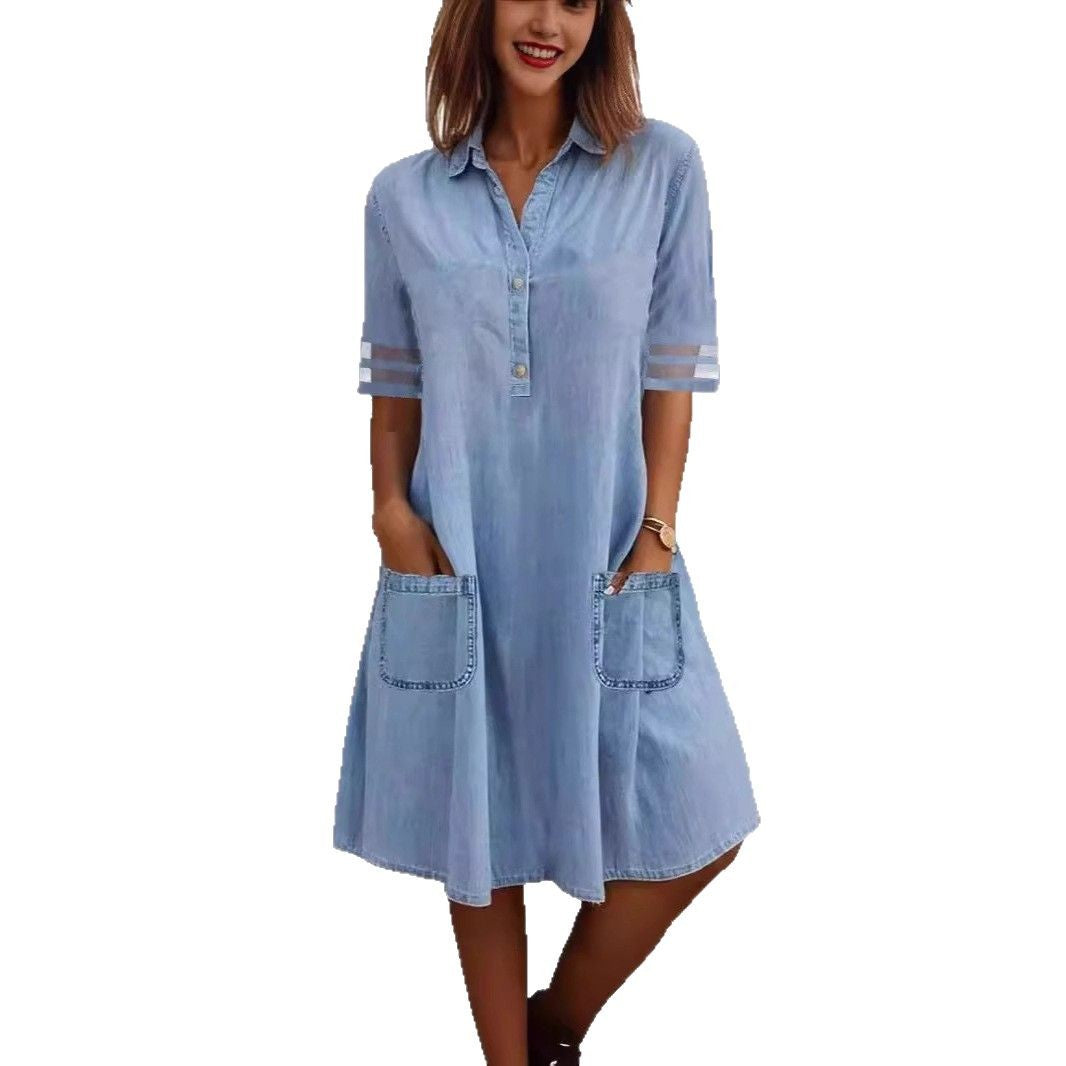 Damen Hemdblusenkleid mit Taschen Moderner Schnitt Eveloria