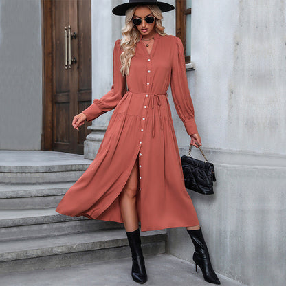 Damen Maxikleid mit Knopfleiste und Schlitz