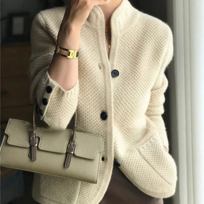 Damen Strickjacke Strukturiertes Muster Beige