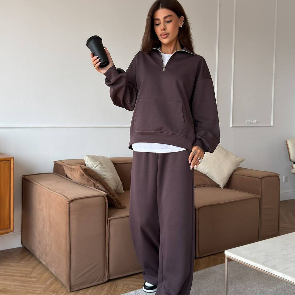 Damen Sportpullover Halb-Reißverschluss Weite Hose Eveloria