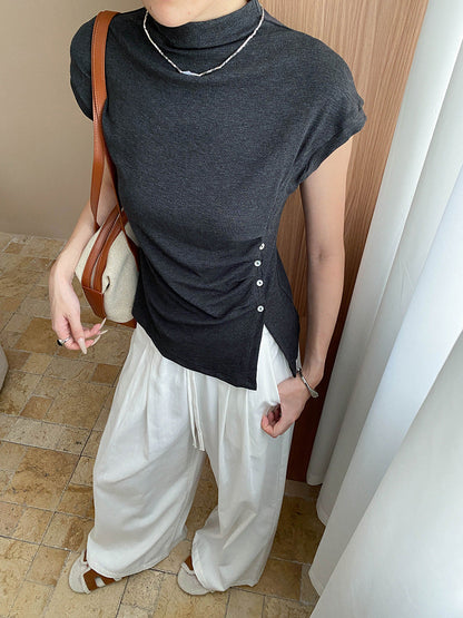 Damen Oberteil mit Knopfleiste und Gerafftem Detail Eveloria
