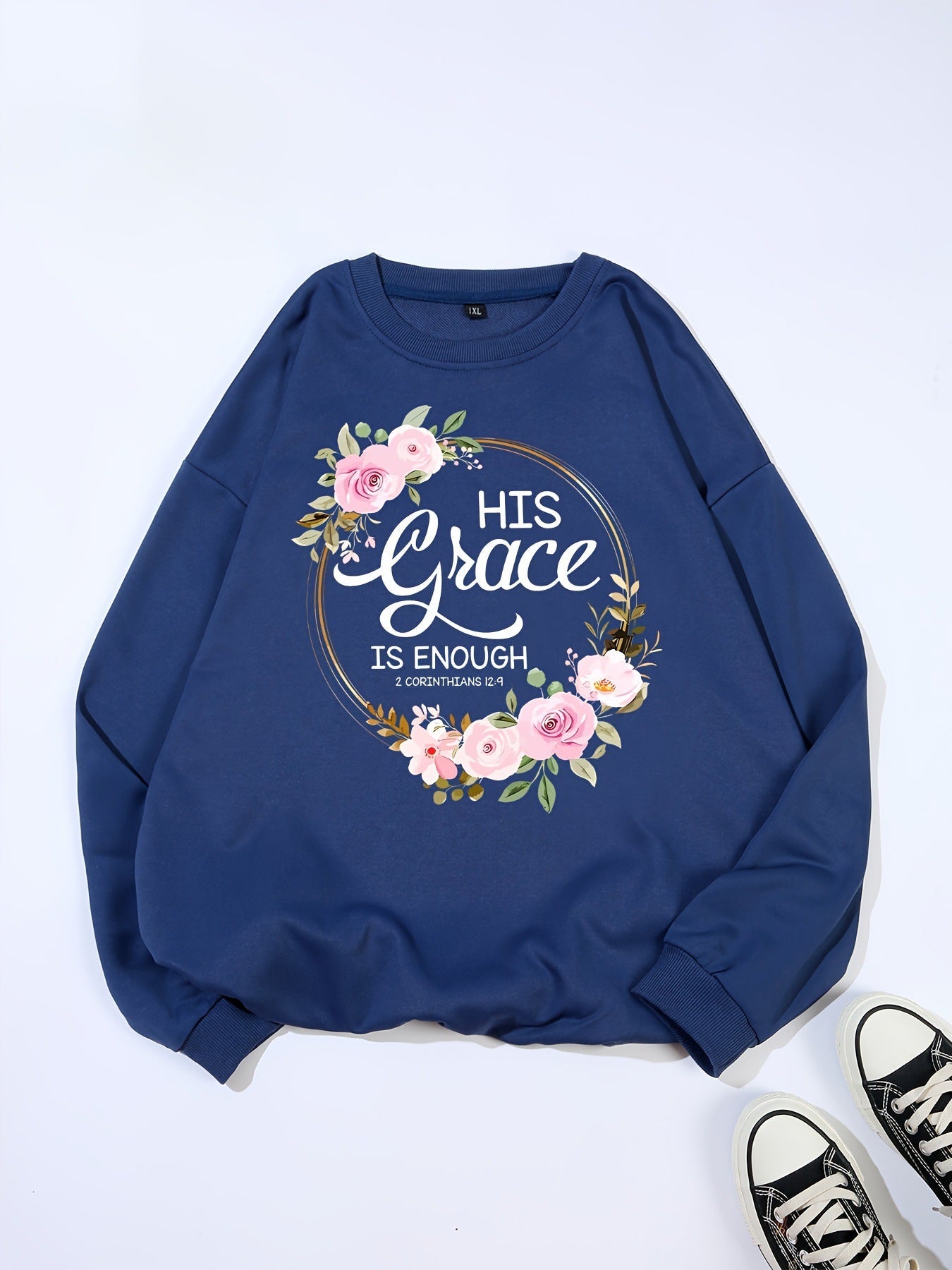 Damen Sweatshirt Florales Design Motivierender Schriftzug Eveloria