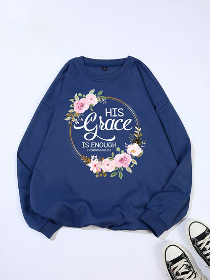 Damen Sweatshirt Florales Design Motivierender Schriftzug Eveloria