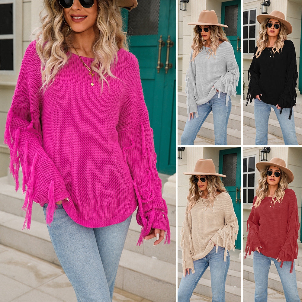 Damen Strickpullover Lässig Fransen Weit Eveloria - Eveloria