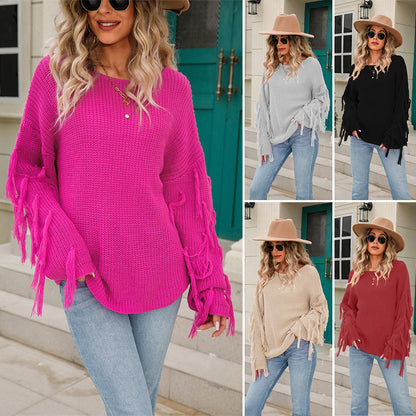 Damen Strickpullover Lässig Fransen Weit Eveloria - Eveloria