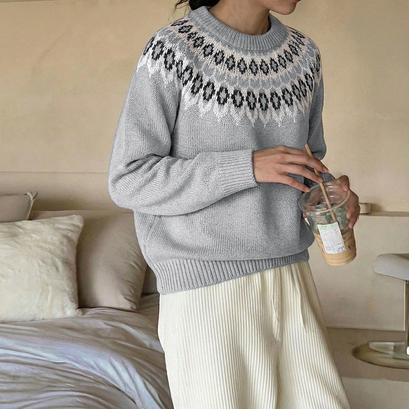 Damen Strickpullover Nordisches Muster Locker Größe Eveloria