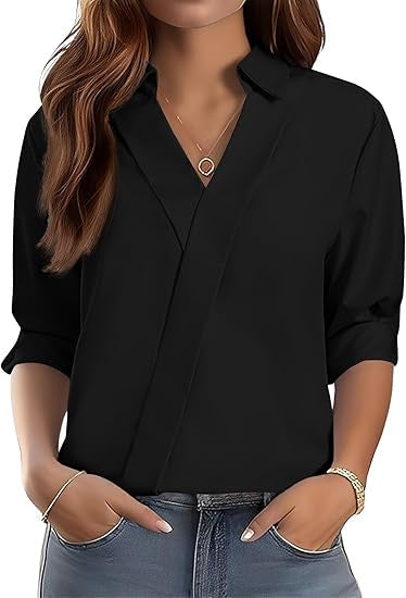 Damen Bluse V-Ausschnitt Strukturiertes Design Eveloria