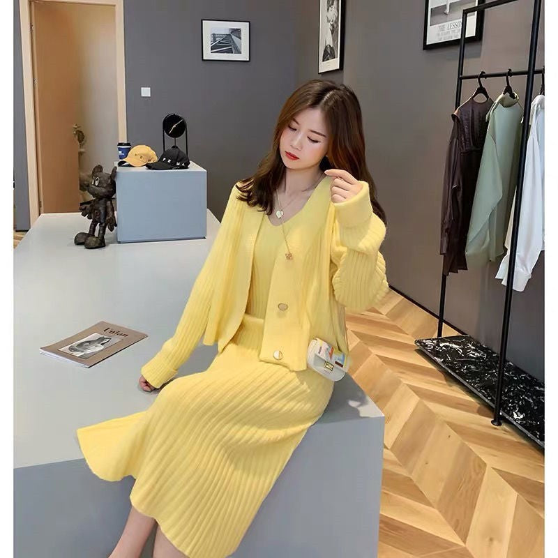 Damen Strickensemble V-Ausschnitt Cardigan