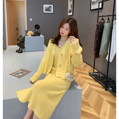 Damen Strickensemble V-Ausschnitt Cardigan