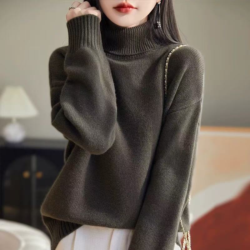 Damen Grobstrickpullover Hoher Kragen Weiches Material