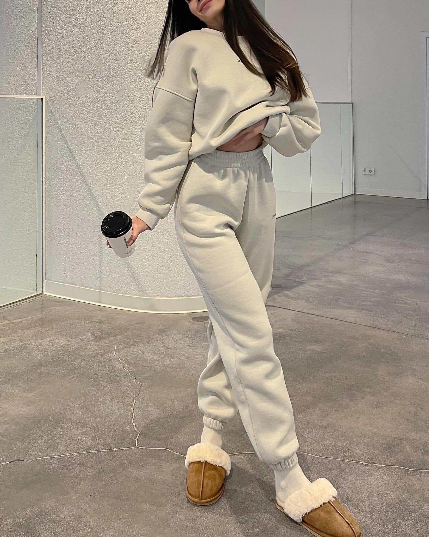 Damen Sweatanzug Oversized Elastisch Grau Eveloria