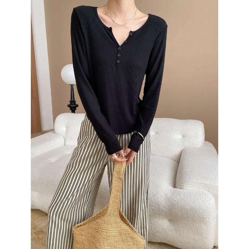 Damen Langarmshirt Rippmaterial Weich Eveloria