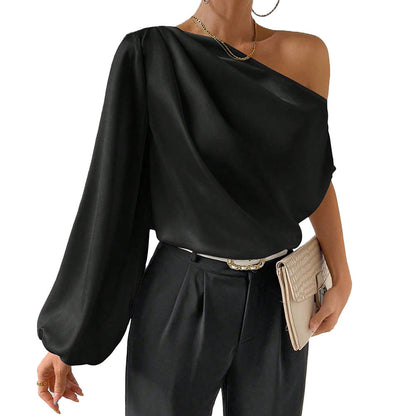 Damen Asymmetrisches Puffärmel Elegantes Design