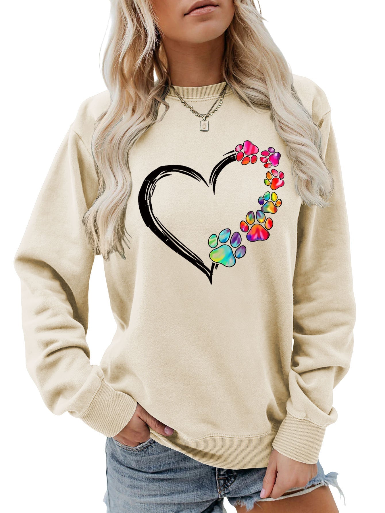 Damen Sweatshirt Pfotenherz-Design Eveloria