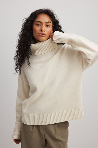 Damen Rollkragenpullover Feinstrick Beige