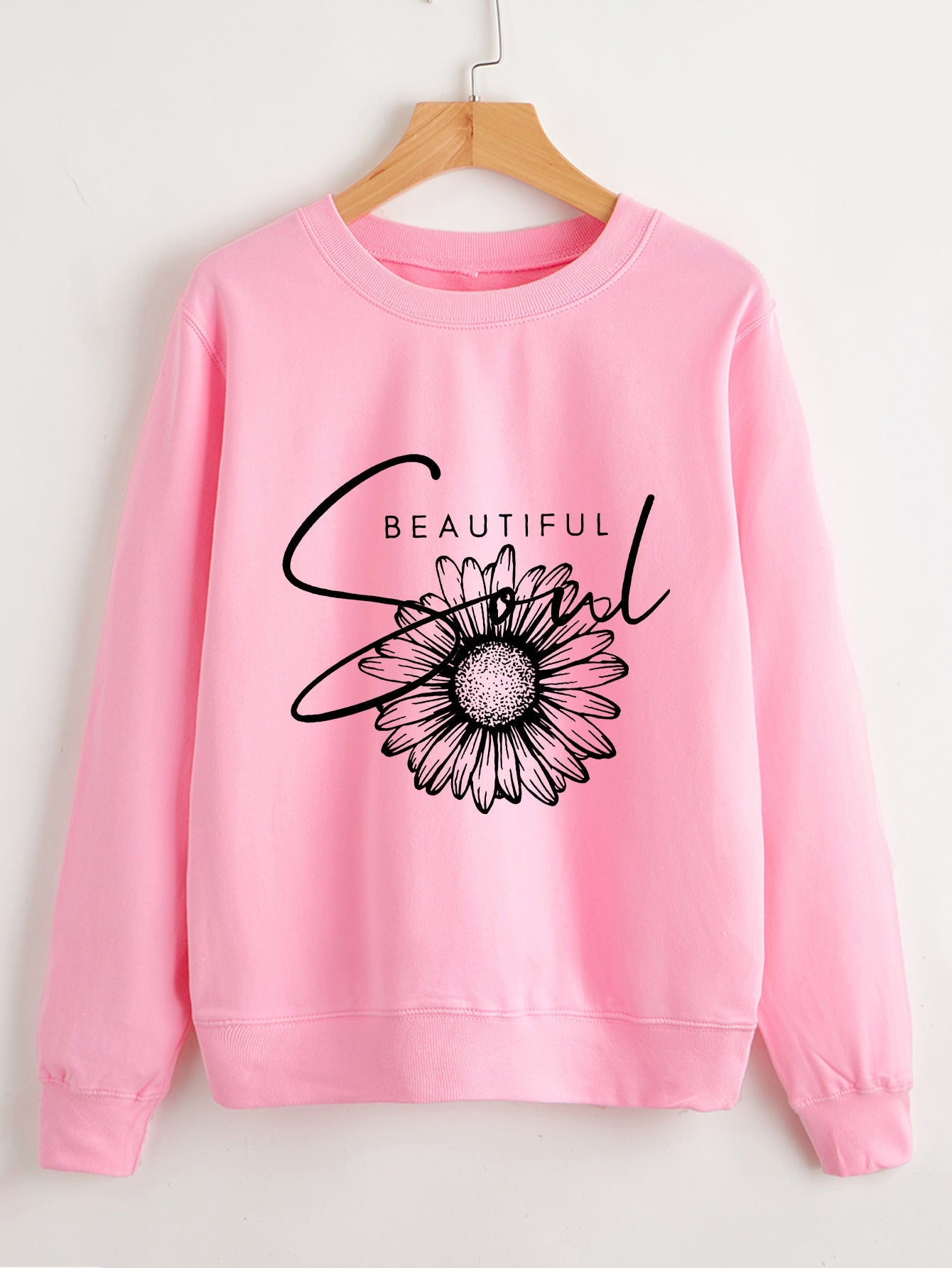 Damen Sweatshirt Floralmuster Mit Schriftzug Eveloria