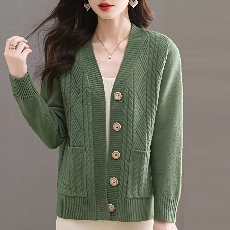 Damen Strickjacke V-Ausschnitt Taschen Eveloria