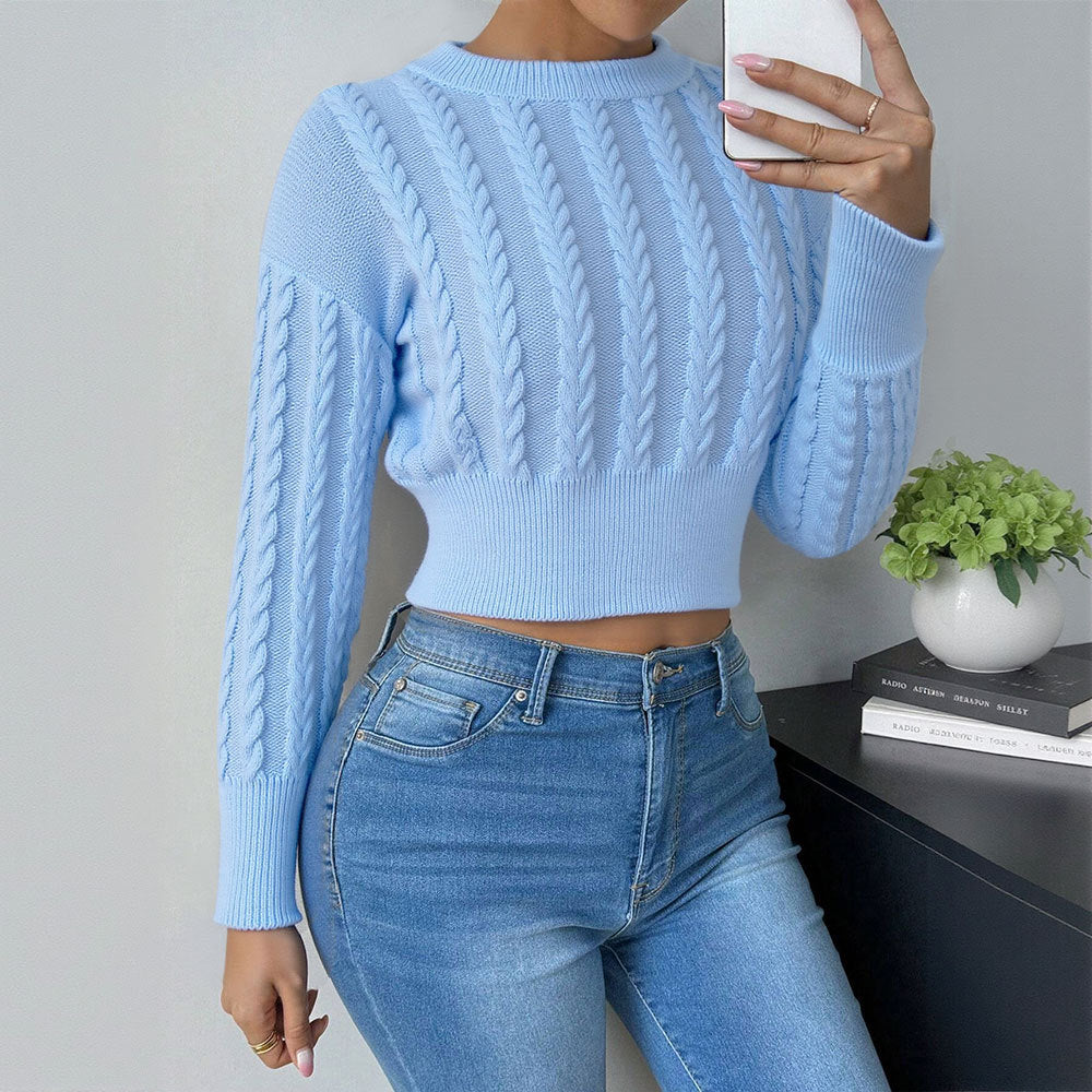 Damen Strickoberteil Zopf-Muster Langärmlig Kurz Eveloria - Eveloria