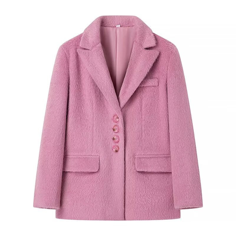 Damen Teddyblazer Elegante Knopfleiste Eveloria