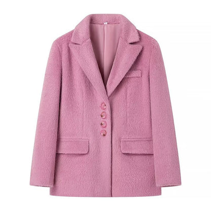 Damen Teddyblazer Elegante Knopfleiste Eveloria