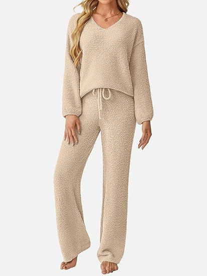 Damen Lounge-Set Weiches Strukturmaterial Beige