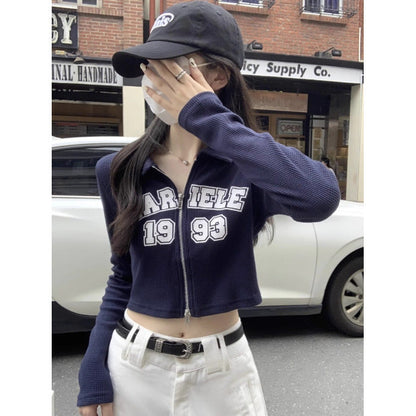 Damen Cropped-Shirt Reißverschluss Eveloria