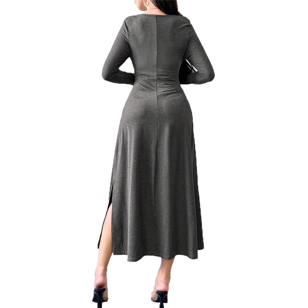 Damen Midikleid Quadratischer Ausschnitt Rüschen Details Elegantes